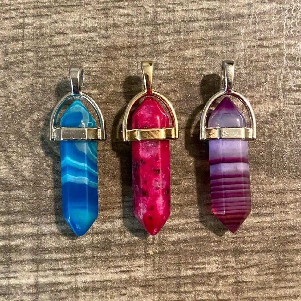 New!  Lot of 3 Jasper & Onyx Pendants Blue Purple Pink